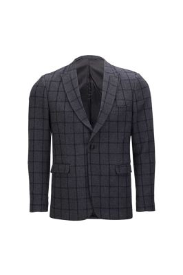 کت تک یقه بلیرز دو چاک تک دکمه طوسی تیره چهارخونه