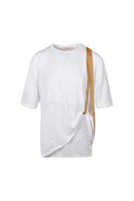 تی شرت زنانه یقه گرد باند دار همراه با تاپ