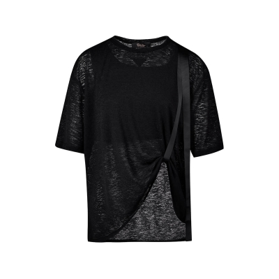 تی شرت زنانه یقه گرد باند دار همراه با تاپ