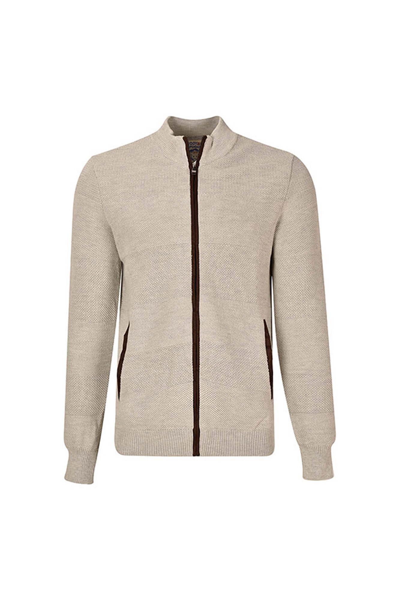 ژاکت زیپ دار فندقی لبه جیر