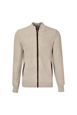 ژاکت زیپ دار فندقی لبه جیر