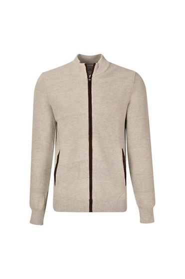 ژاکت زیپ دار فندقی لبه جیر