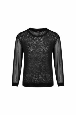 تی شرت یقه گرد زنانه آستین توری