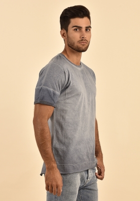 تی شرت یقه گرد سرشانه افتاده رنگرزی شده