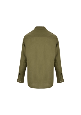 پیراهن آستین بلند یقه دار لینن