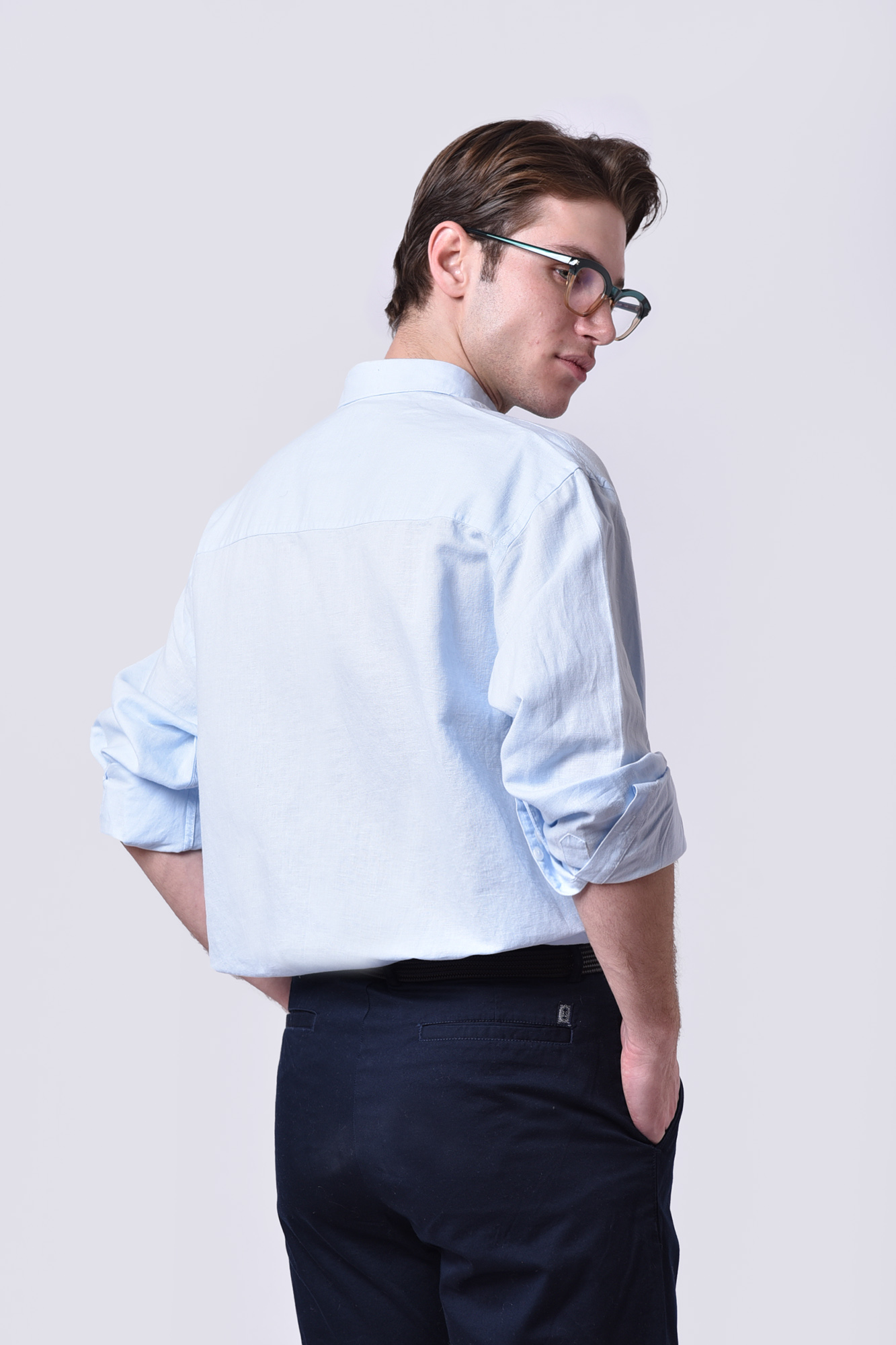 پیراهن آستین بلند یقه دار لینن