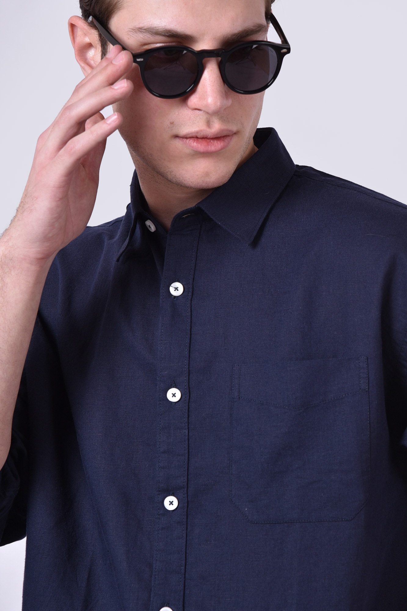 پیراهن آستین بلند یقه دار لینن