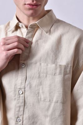 پیراهن آستین بلند یقه دار لینن