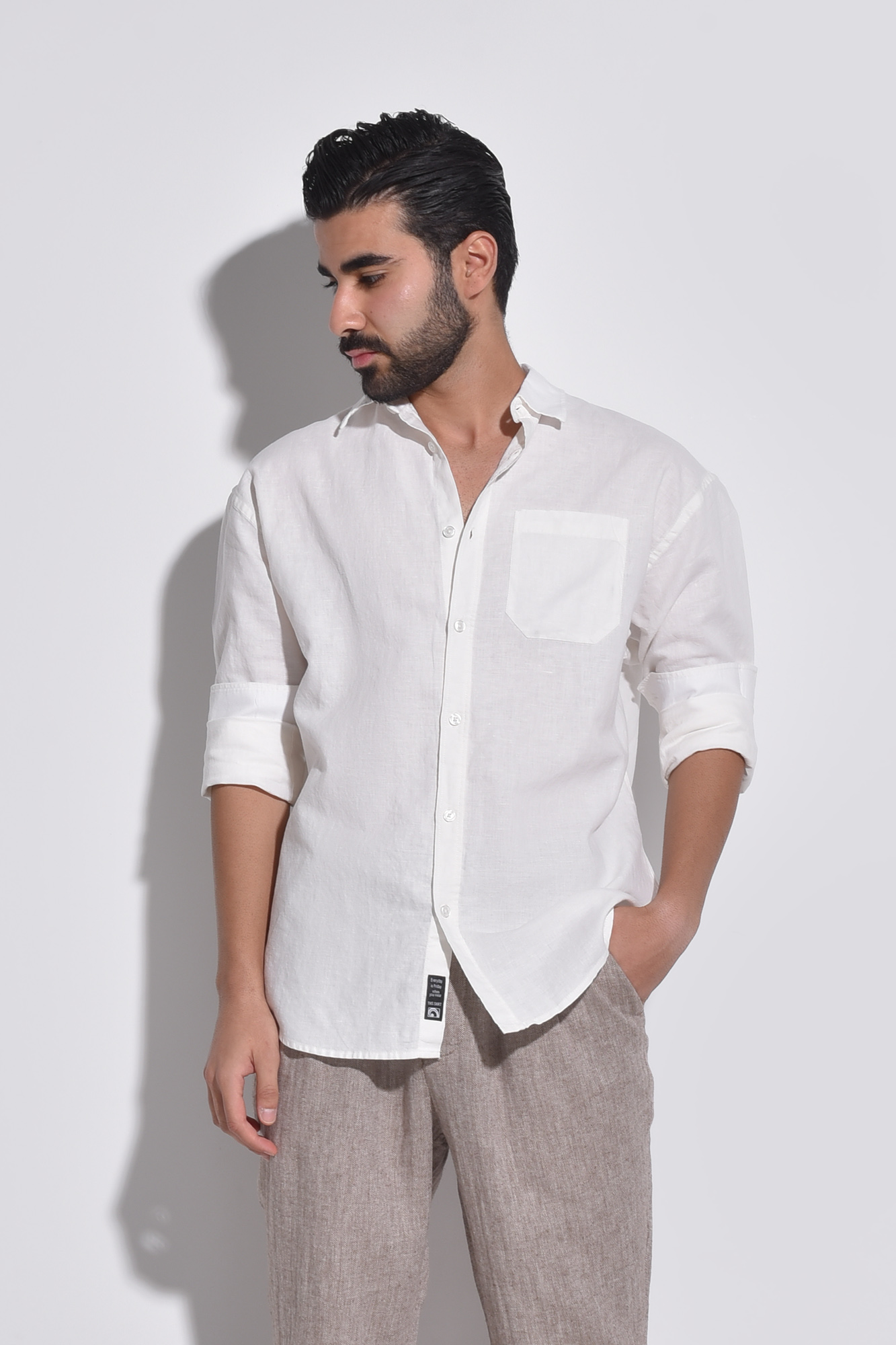 پیراهن آستین بلند یقه دار لینین