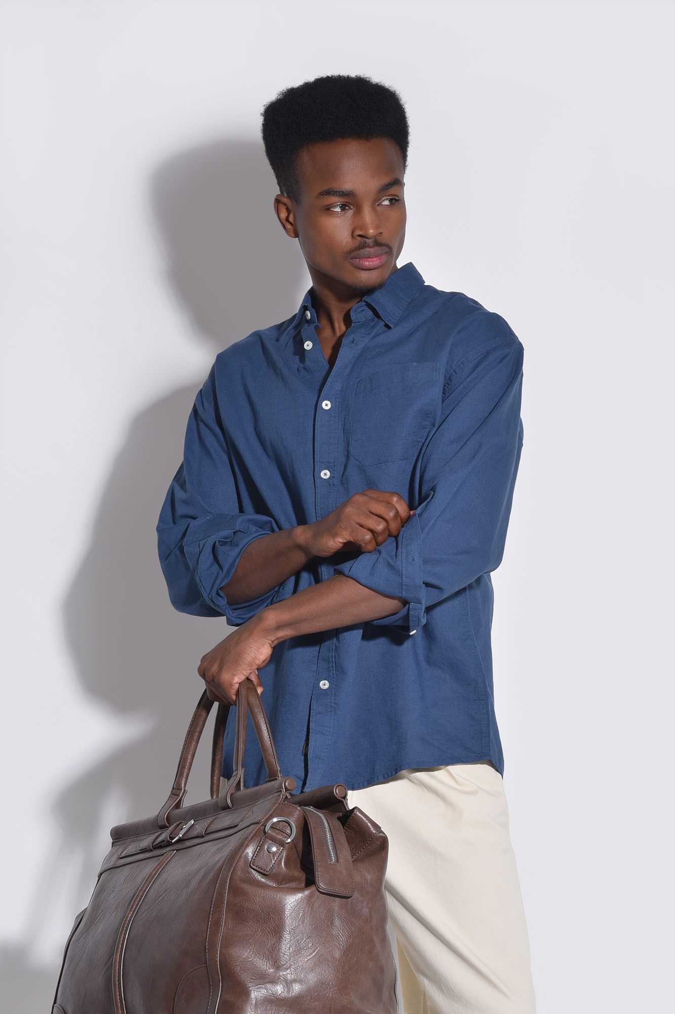 پیراهن آستین بلند یقه دار لینن