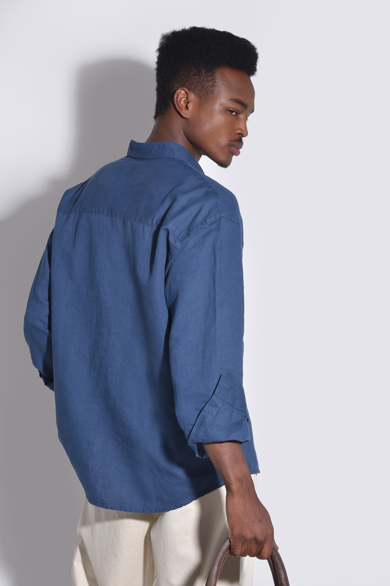 پیراهن آستین بلند یقه دار لینن