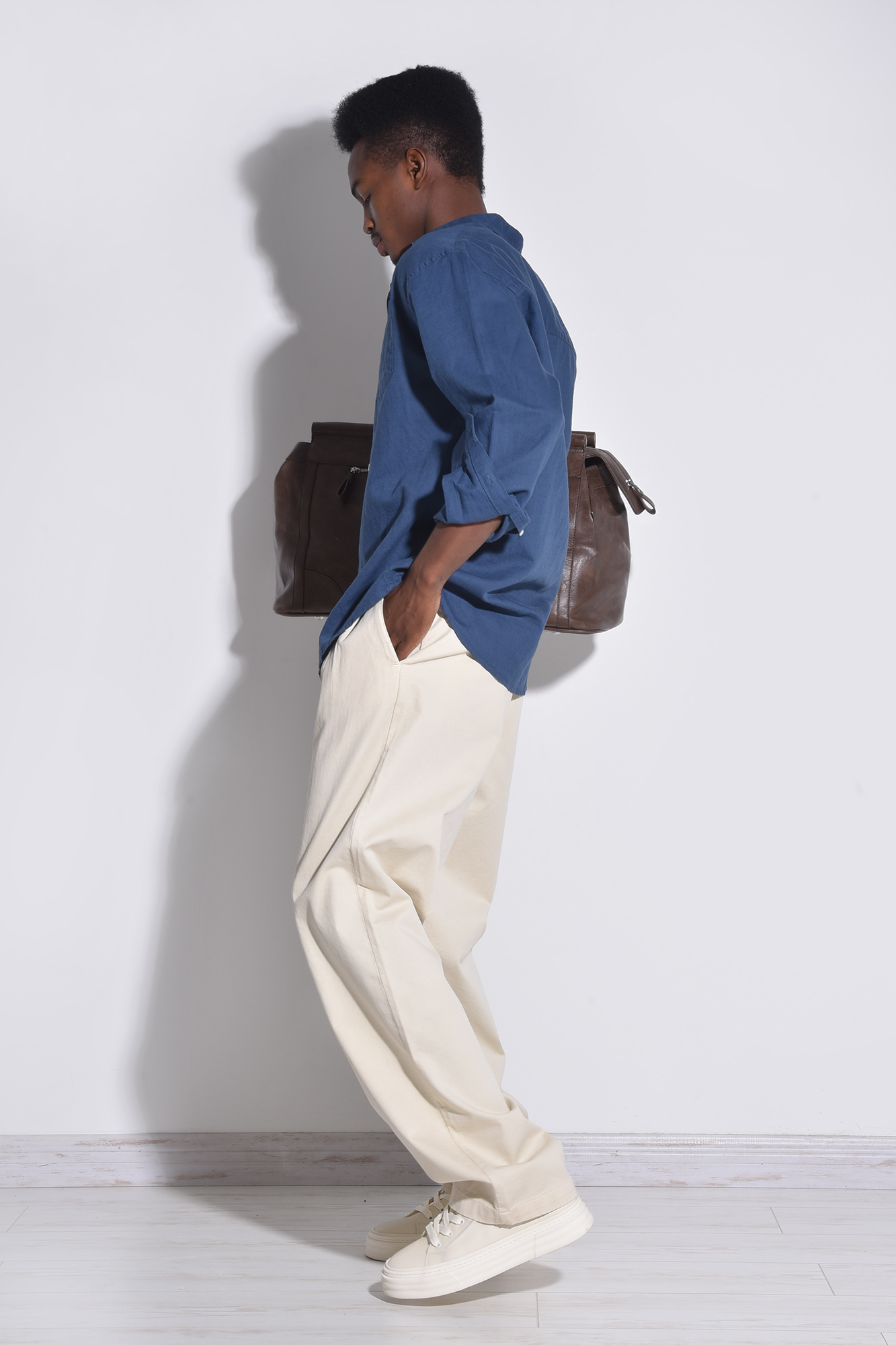 پیراهن آستین بلند یقه دار لینن