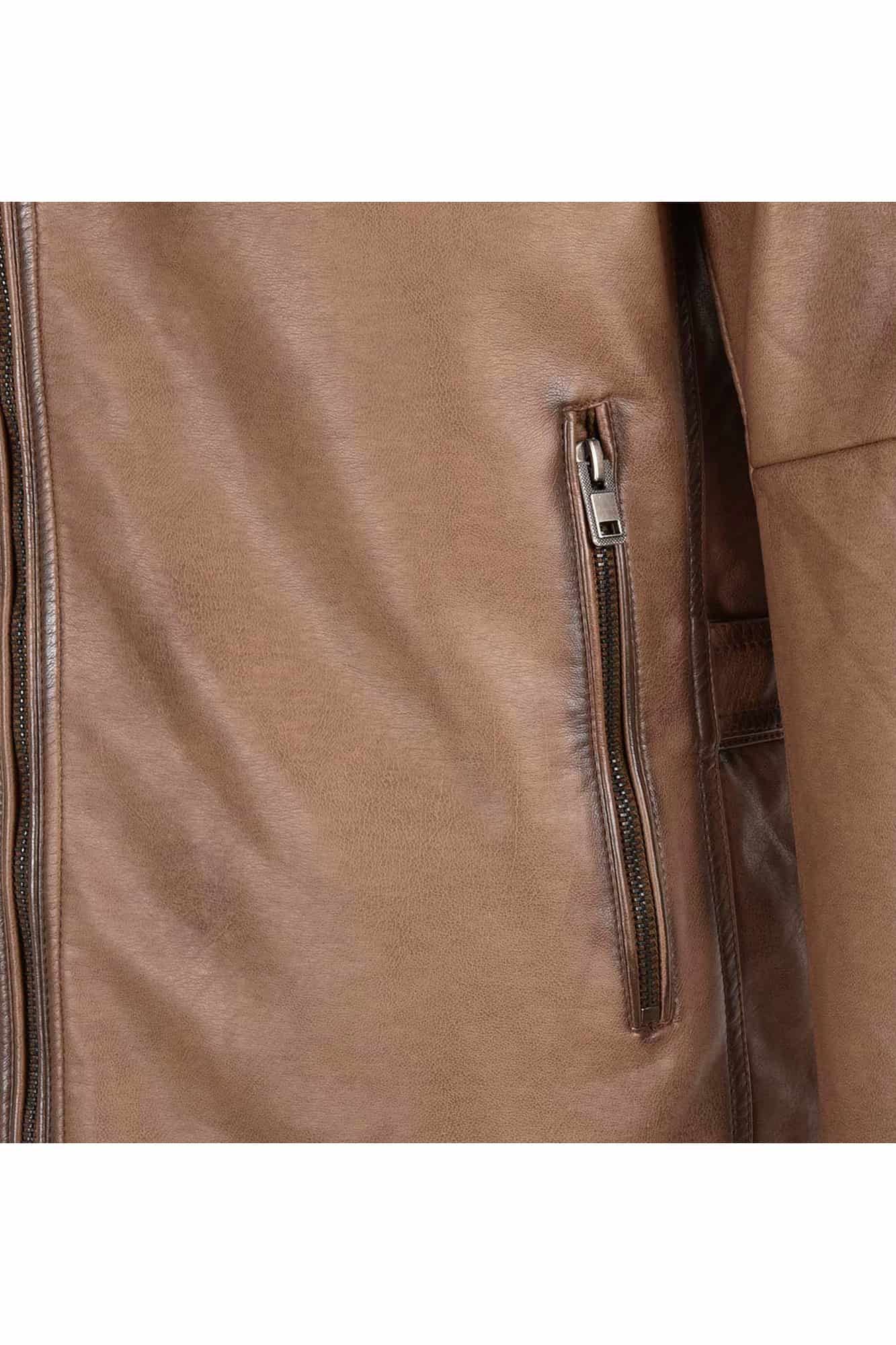 کاپشن چرم سرشانه دوخت پیش جیبدار