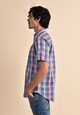 پیراهن آستین کوتاه چهارخونه رگولار فیت