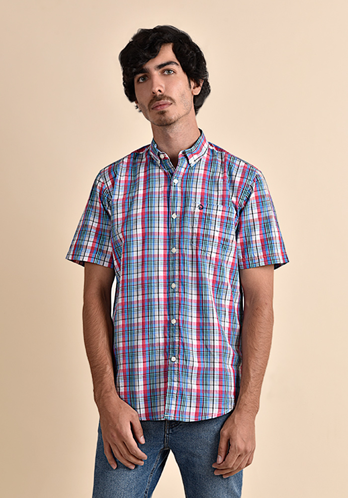 پیراهن آستین کوتاه چهارخونه رگولار فیت