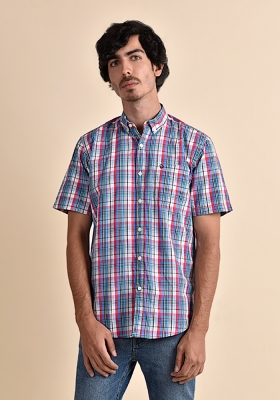 پیراهن آستین کوتاه چهارخونه رگولار فیت