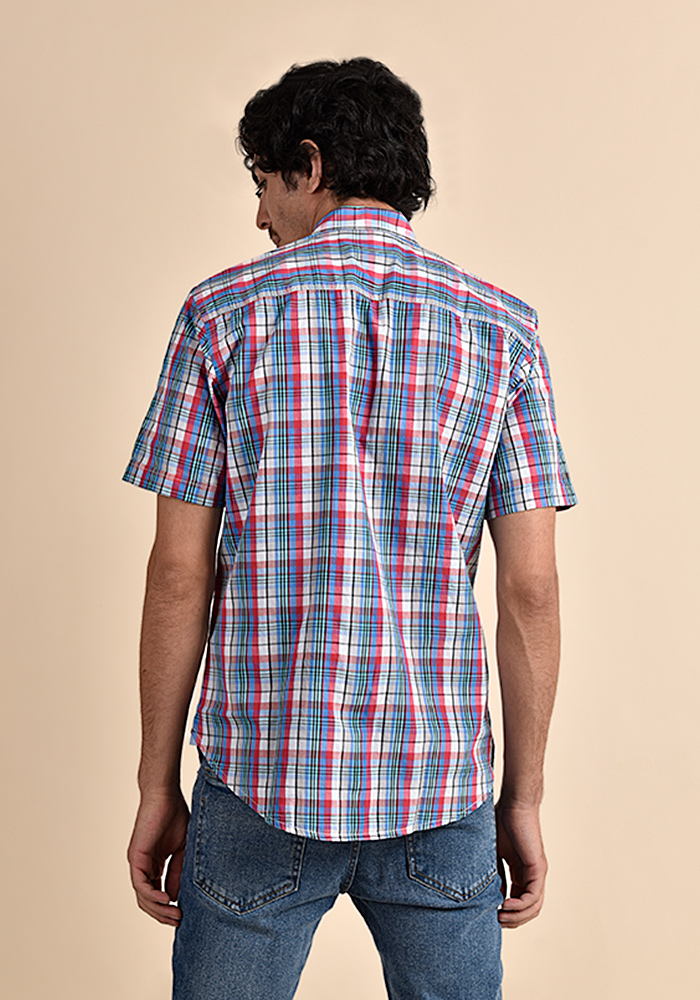 پیراهن آستین کوتاه چهارخونه رگولار فیت