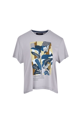 تی شرت زنانه چاپ برگ طوسی