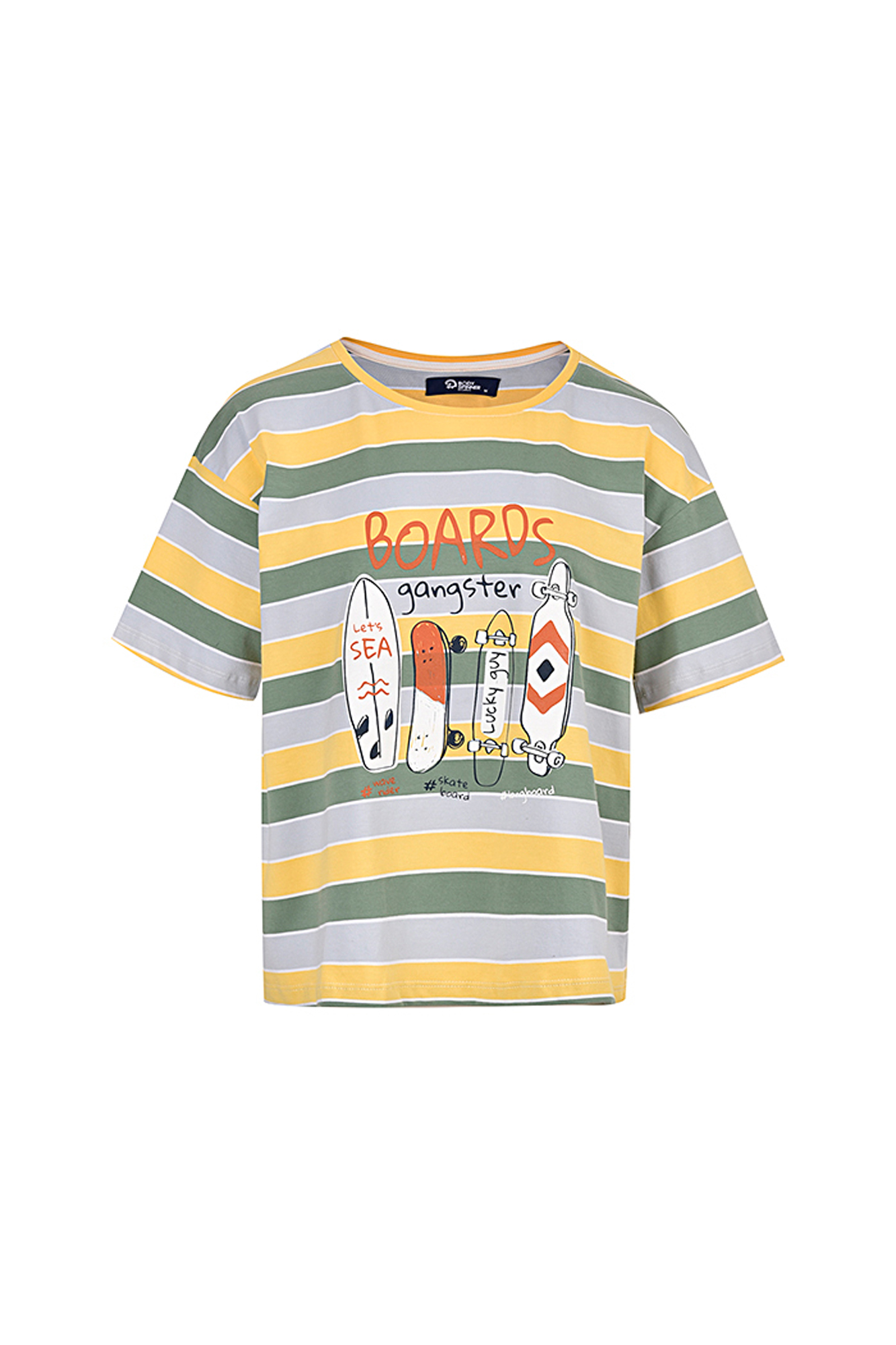 تی شرت زنانه آستین کوتاه راه راه چاپی