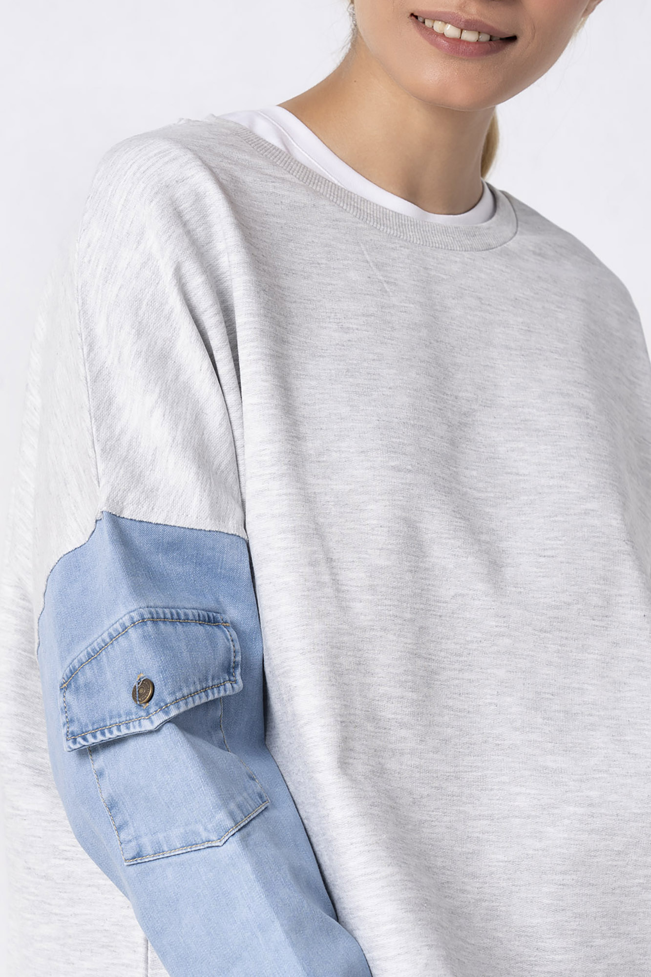 تی شرت آستین بلند زنانه ترکیبی دورس و جین