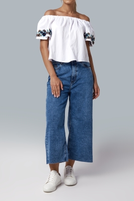 بلوز زنانه آف شولدر گلدوزی دار