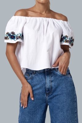 بلوز زنانه آف شولدر گلدوزی دار