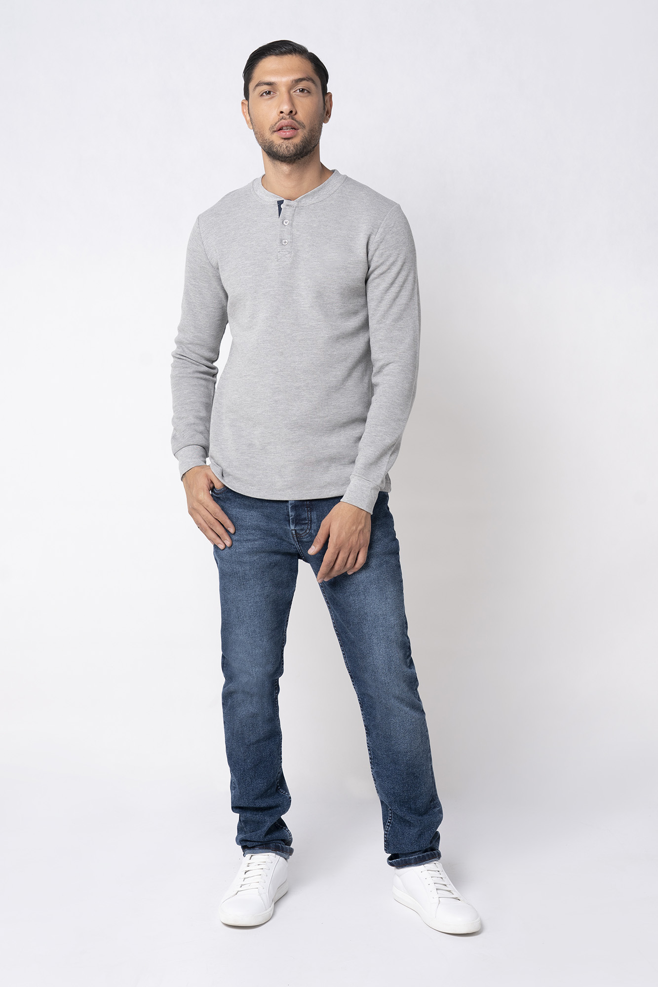 تی شرت آستین بلند مردانه سه دکمه