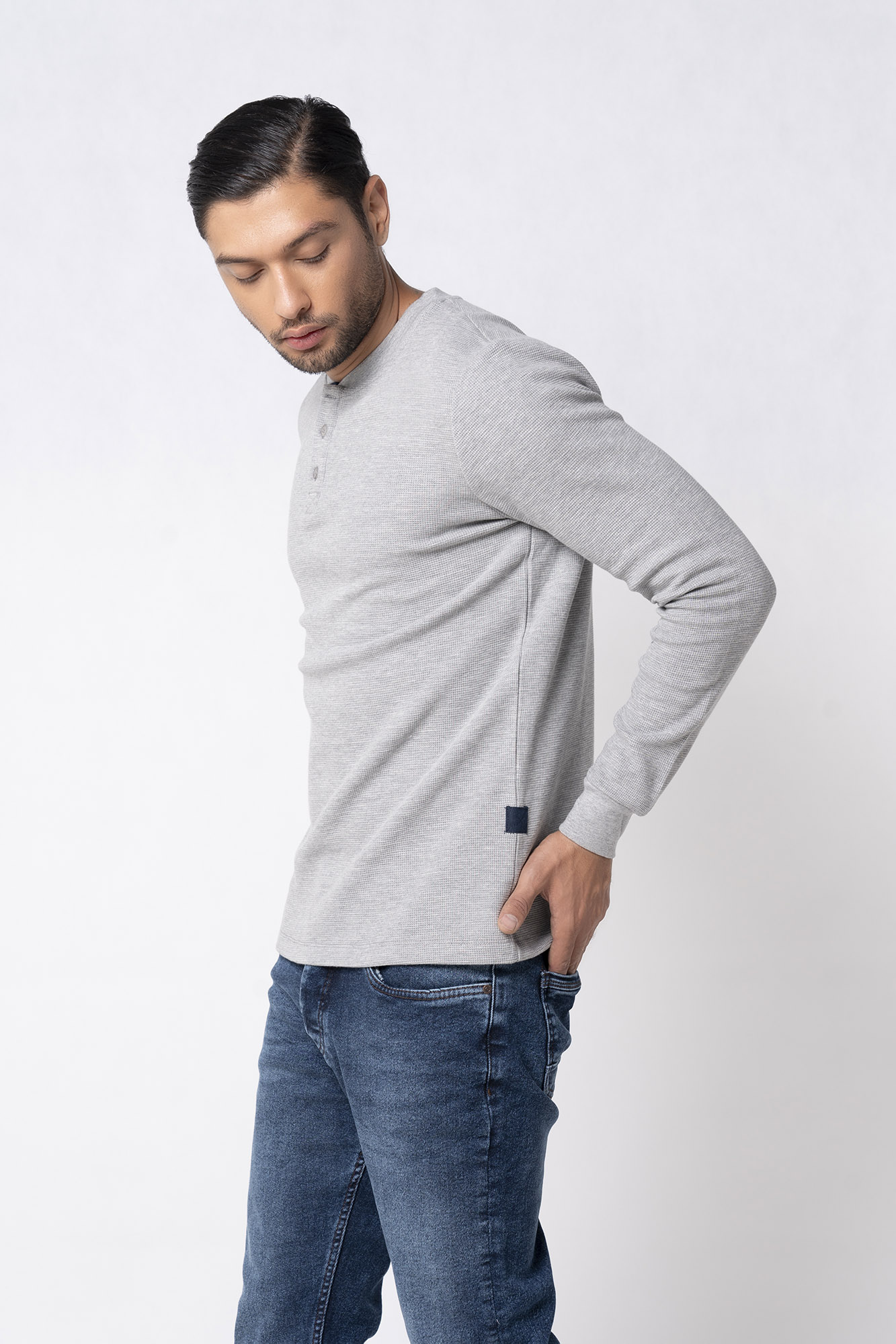 تی شرت آستین بلند مردانه سه دکمه