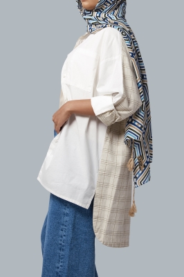 مانتو ترکیبی دو جیب روی سینه