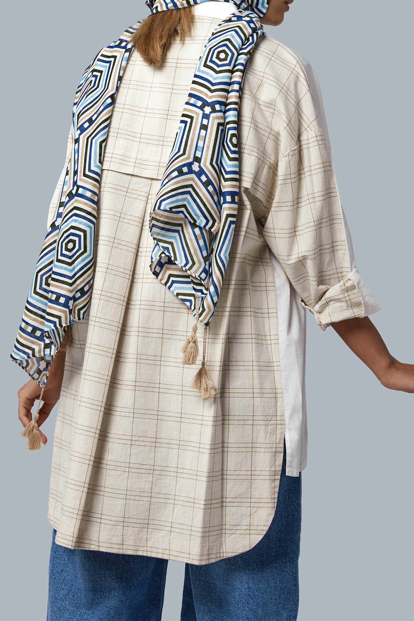 مانتو ترکیبی دو جیب روی سینه