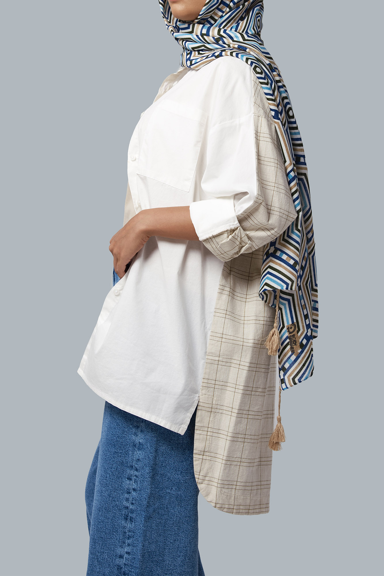 مانتو ترکیبی دو جیب روی سینه