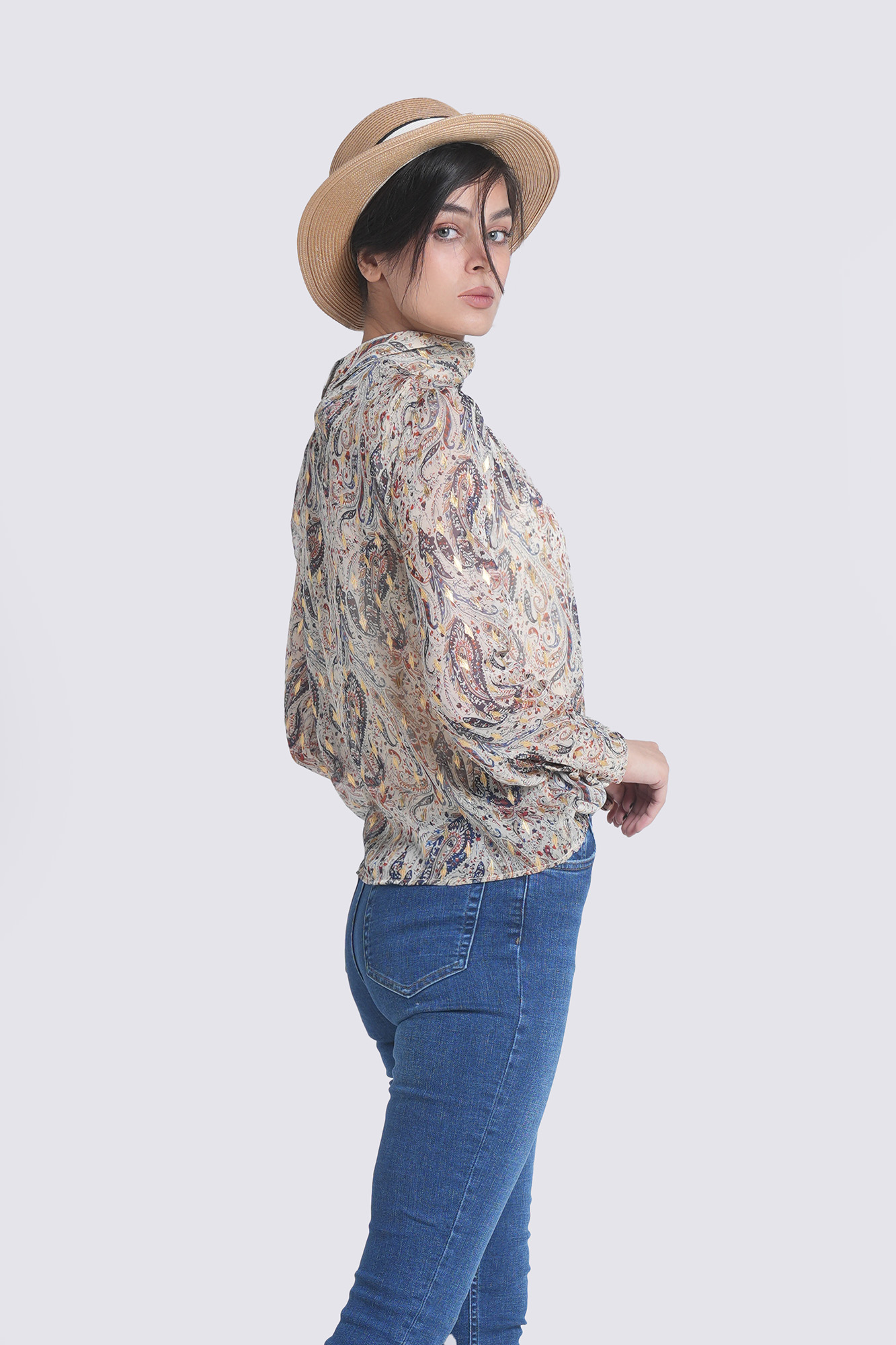 بلوز آستین بلند حریر طرحدار