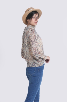 بلوز آستین بلند حریر طرحدار