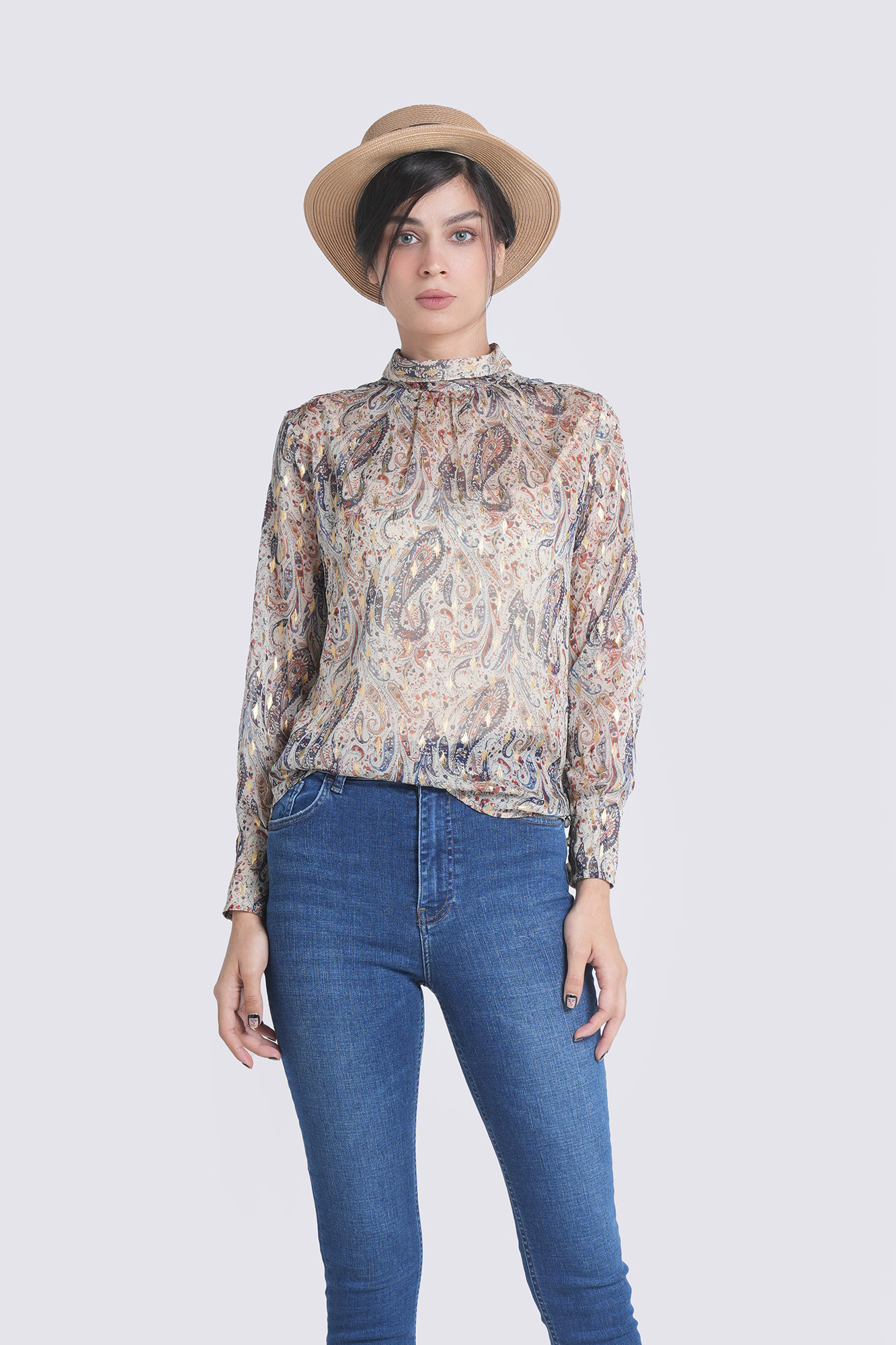 بلوز آستین بلند حریر طرحدار