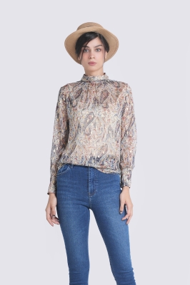 بلوز آستین بلند حریر طرحدار