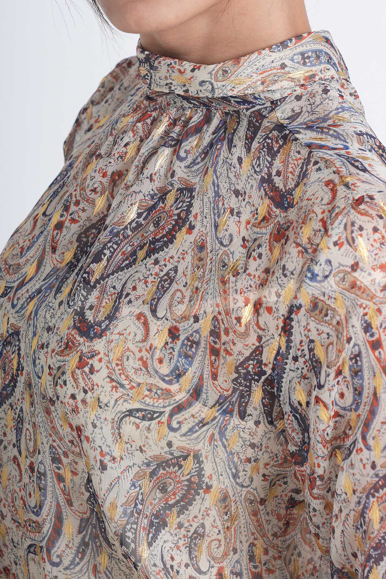 بلوز آستین بلند حریر طرحدار