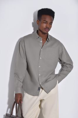 پیراهن آستین بلند یقه دار لینن