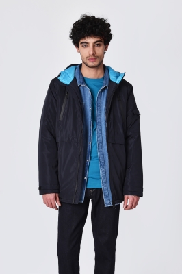 کاپشن بلند پافر آستر آبی