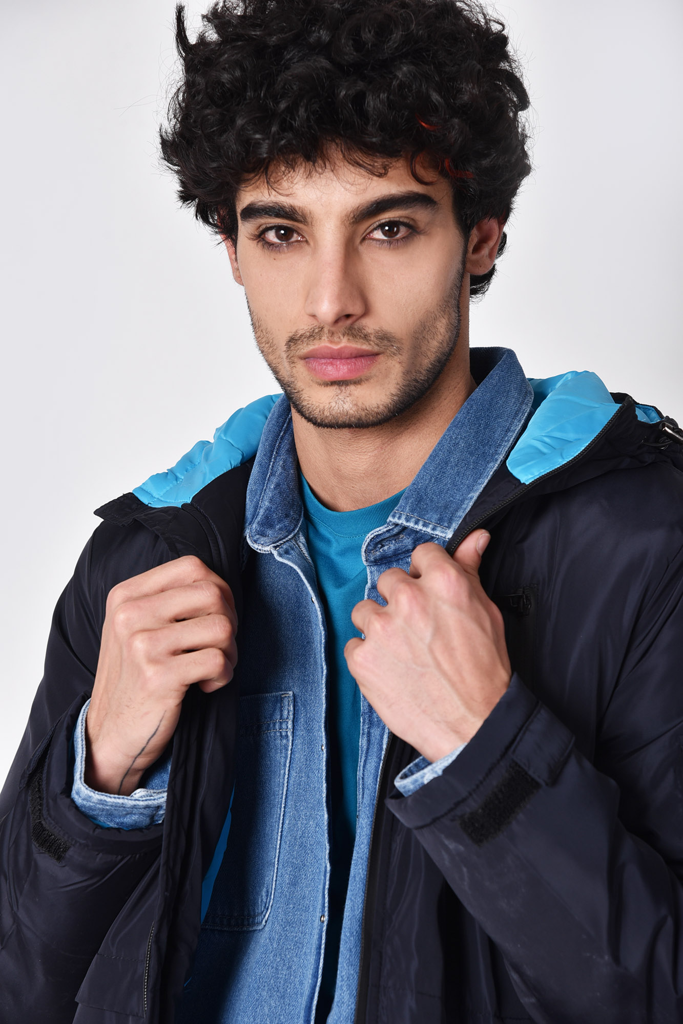 کاپشن بلند پافر آستر آبی