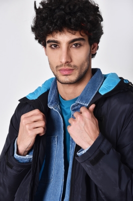 کاپشن بلند پافر آستر آبی