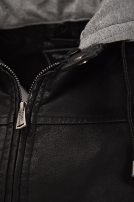 کاپشن چرم کلاه دار