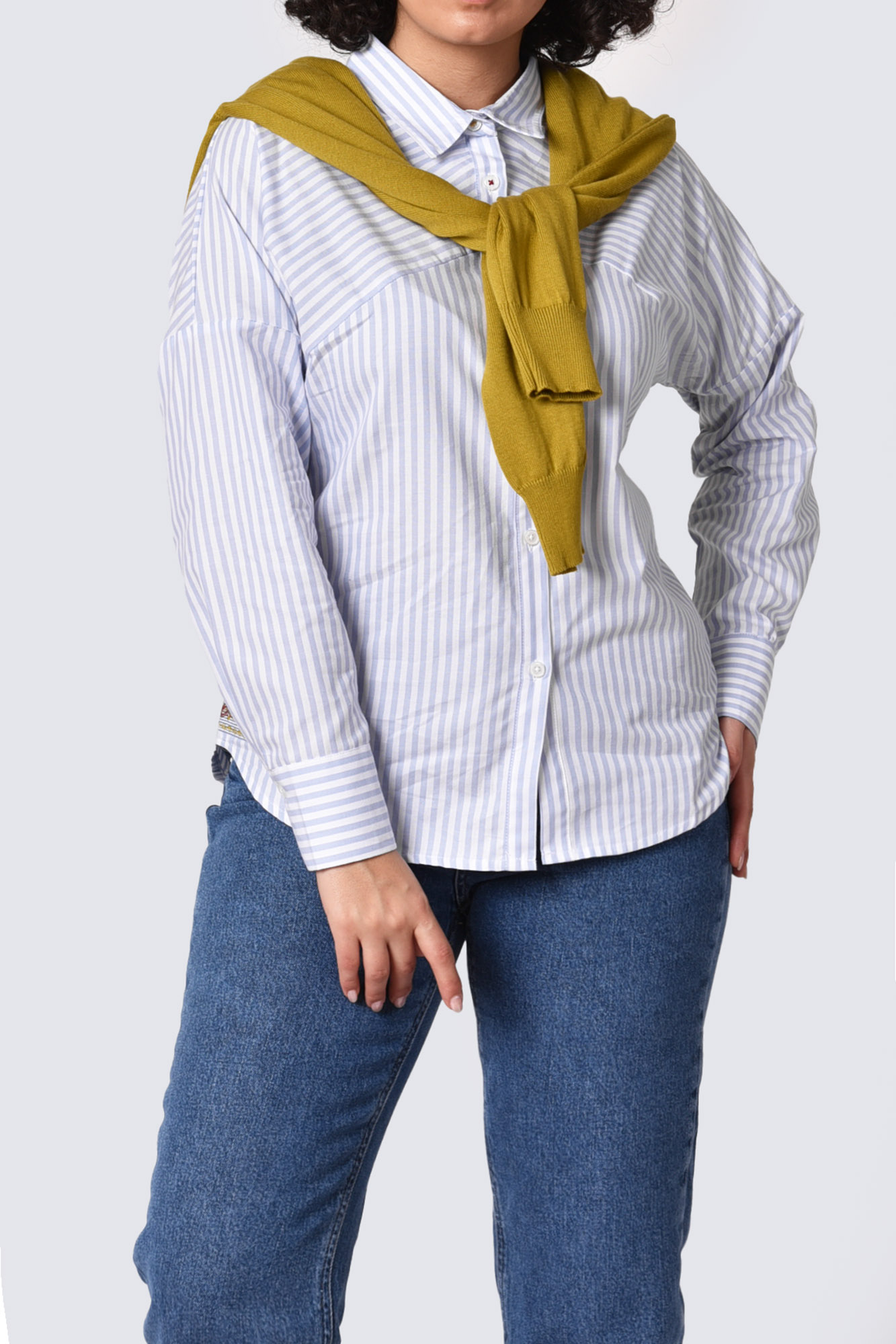 شومیز آستین بلند راه راه برش دار