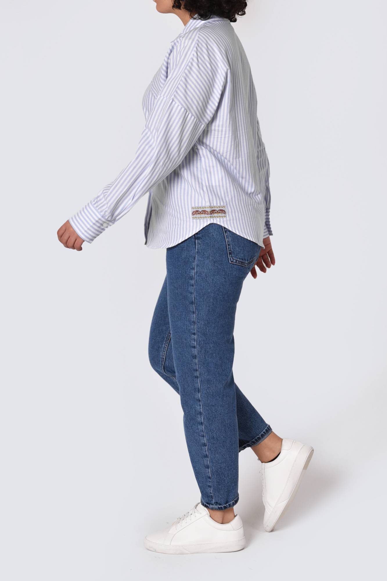 شومیز آستین بلند راه راه برش دار