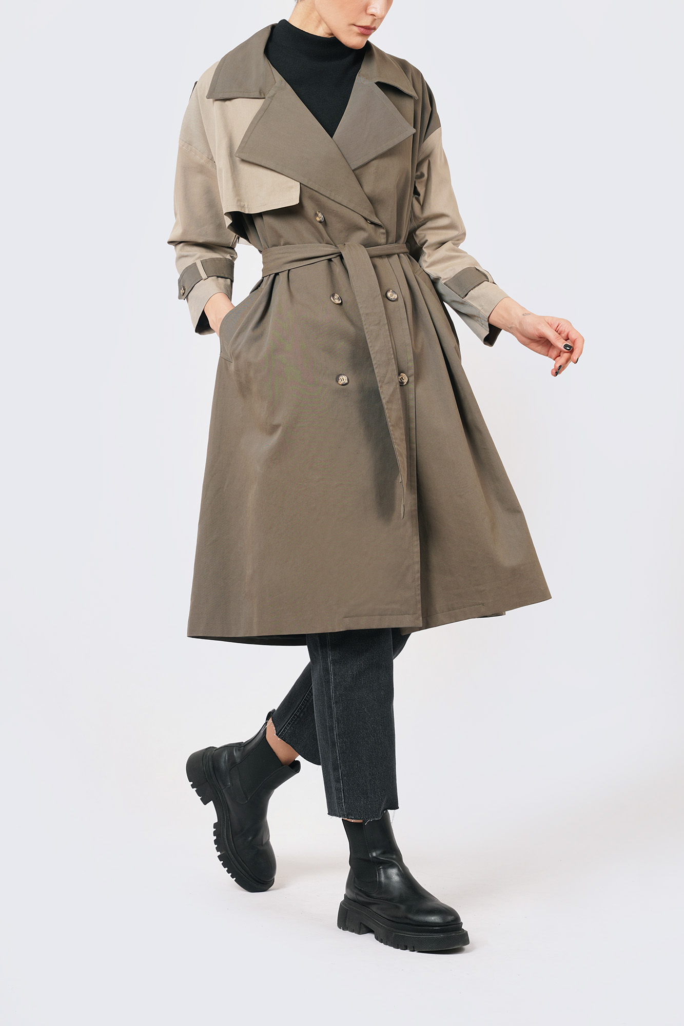 ترنچ کت دو رنگ آستر دار