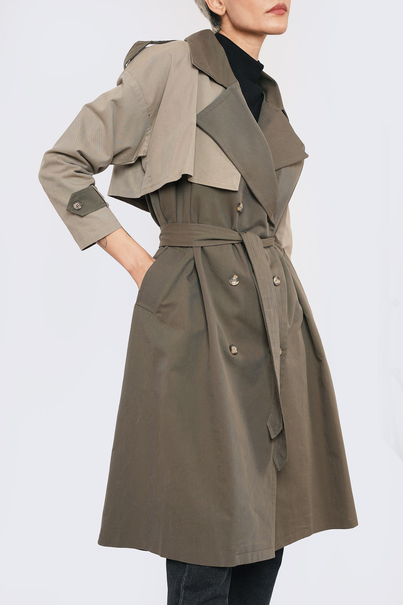 ترنچ کت دو رنگ آستر دار