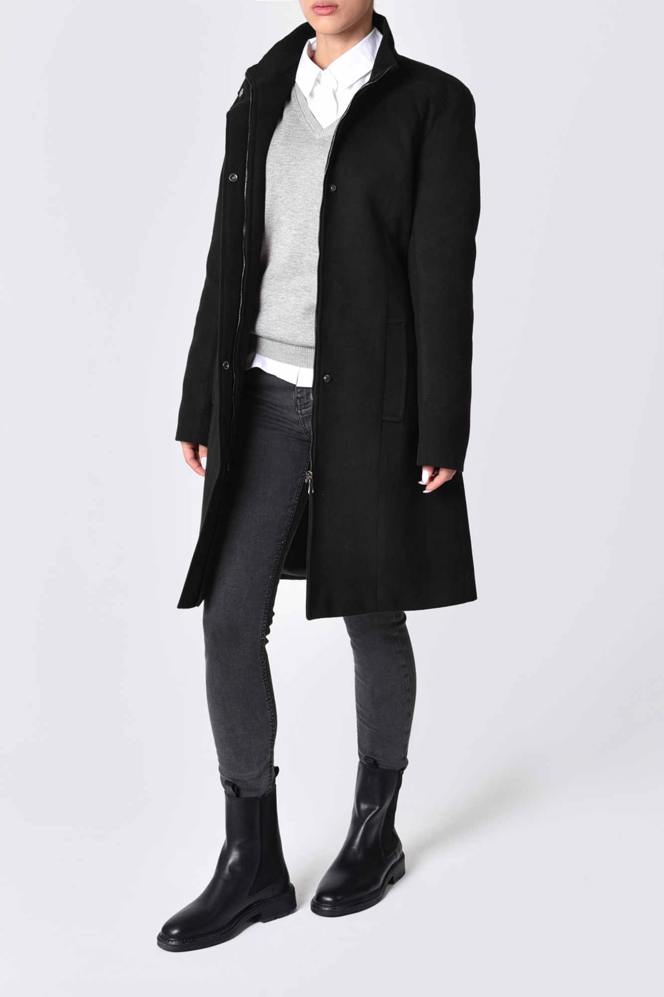 پالتو یقه ایستاده کمربند دار