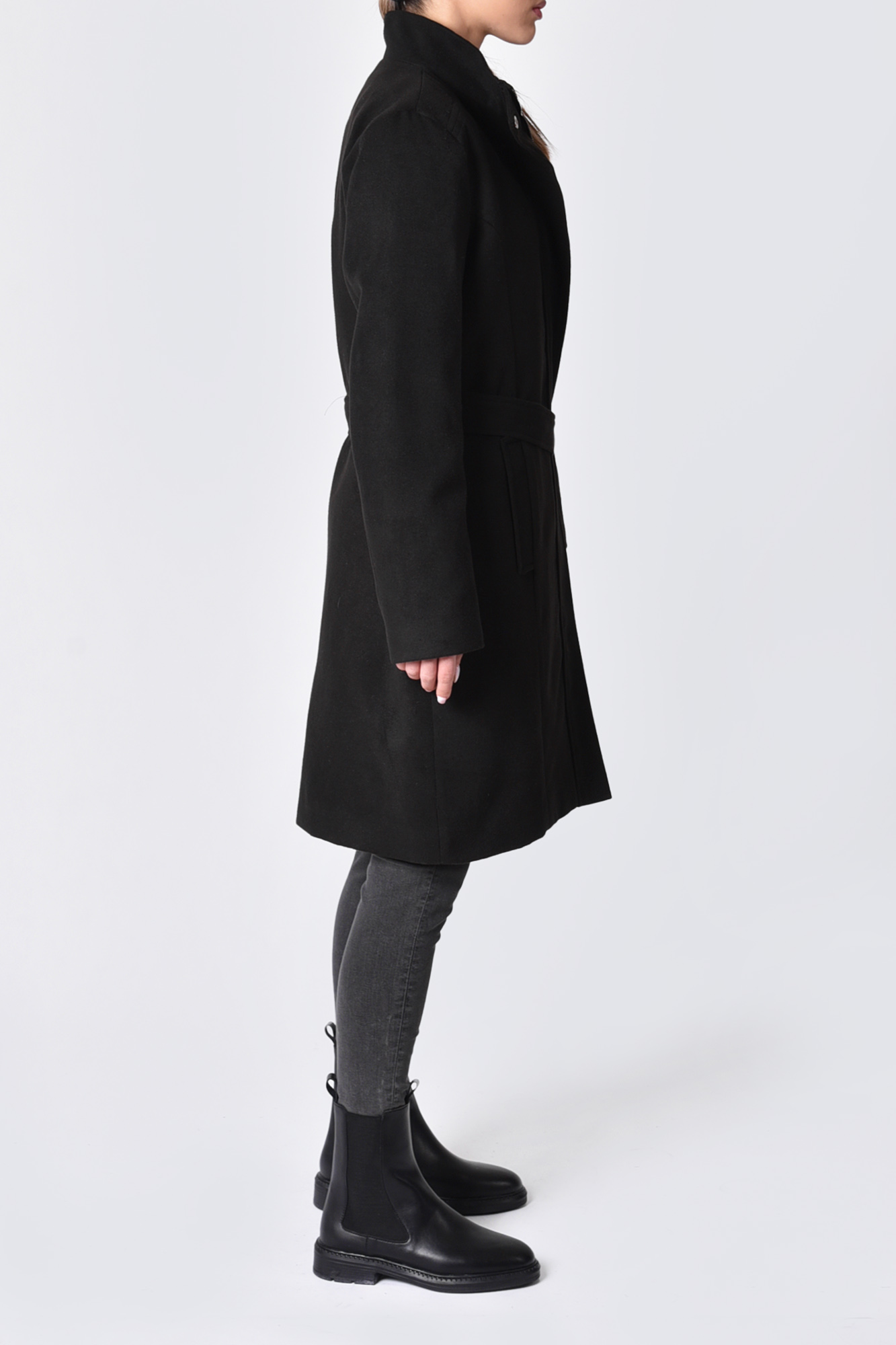 پالتو یقه ایستاده کمربند دار