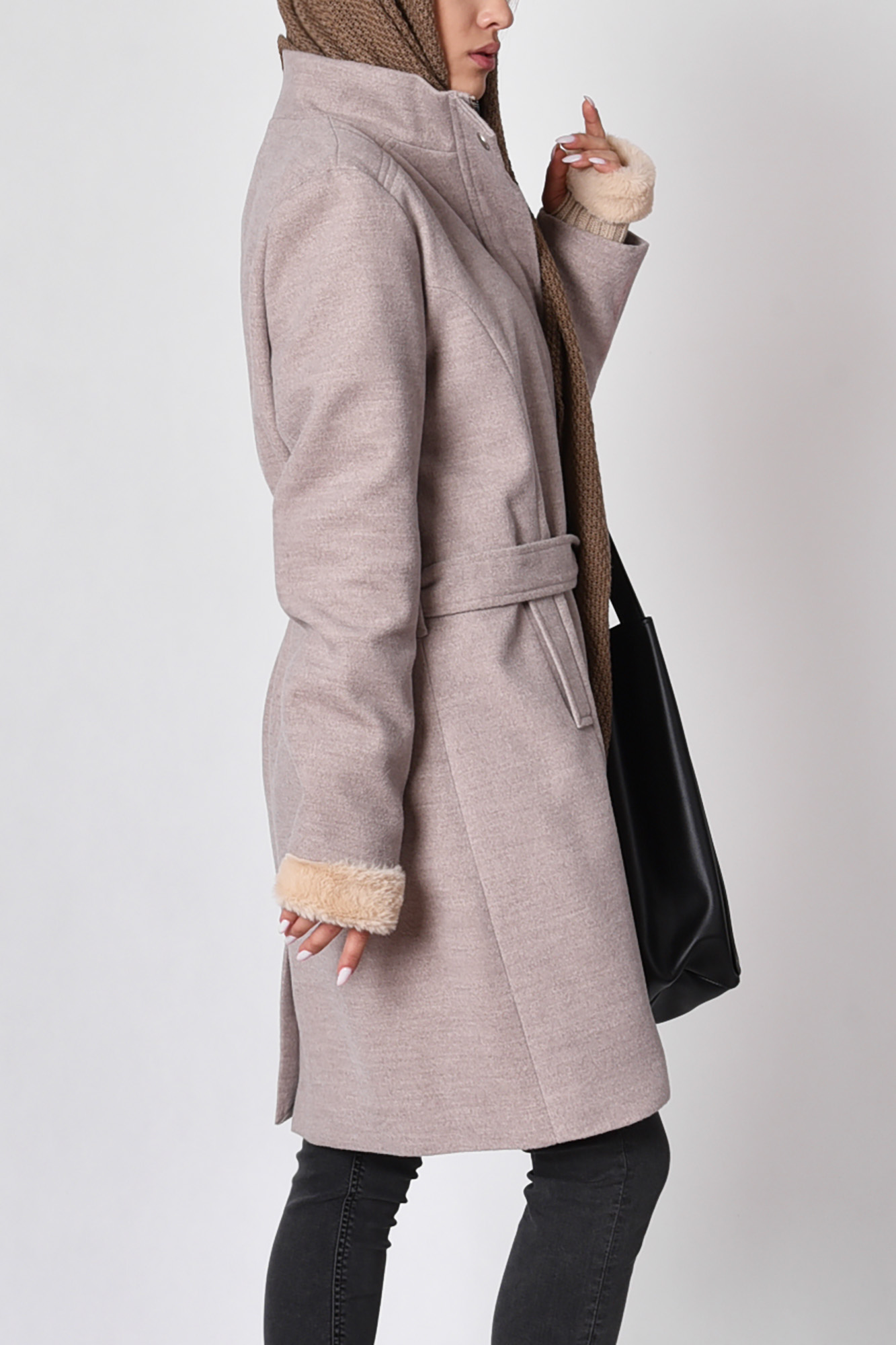 پالتو یقه ایستاده کمربند دار