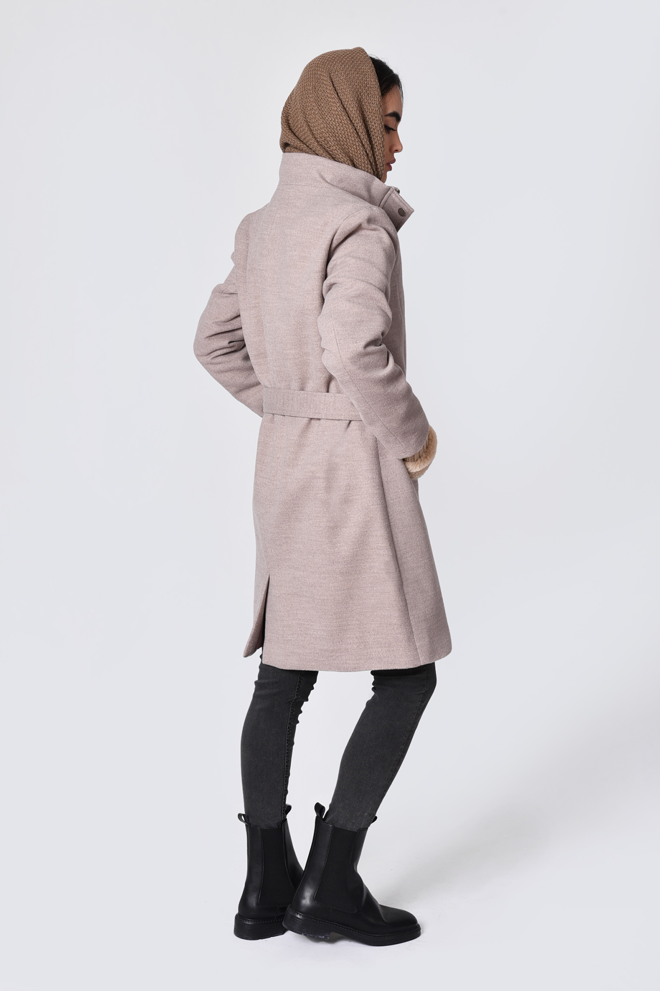 پالتو یقه ایستاده کمربند دار