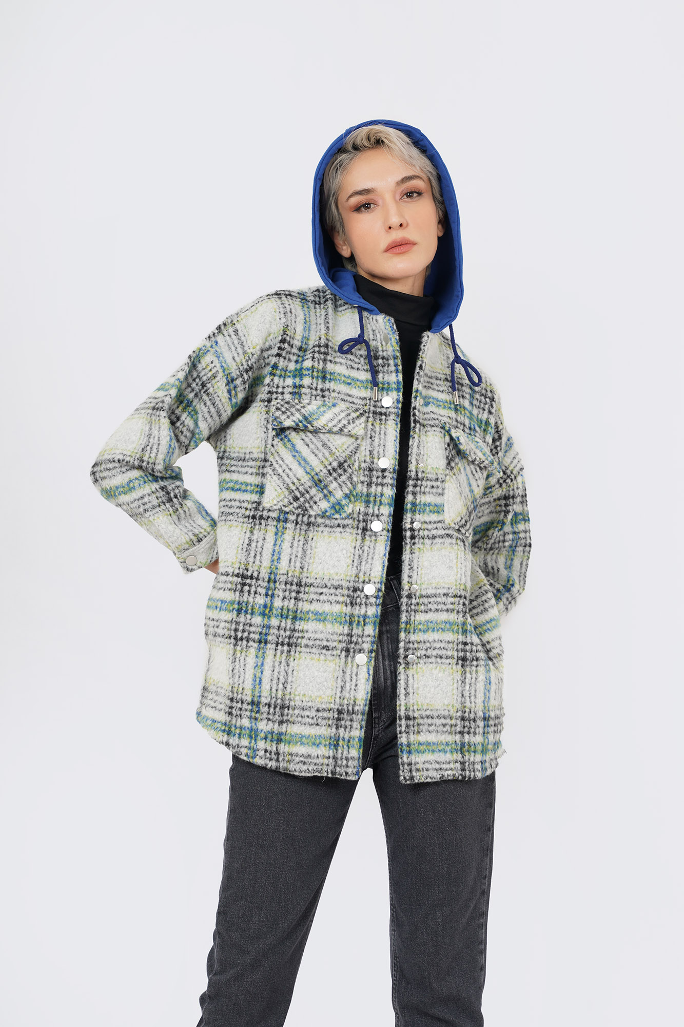 اورشرت پشمی چهارخانه کلاه دار